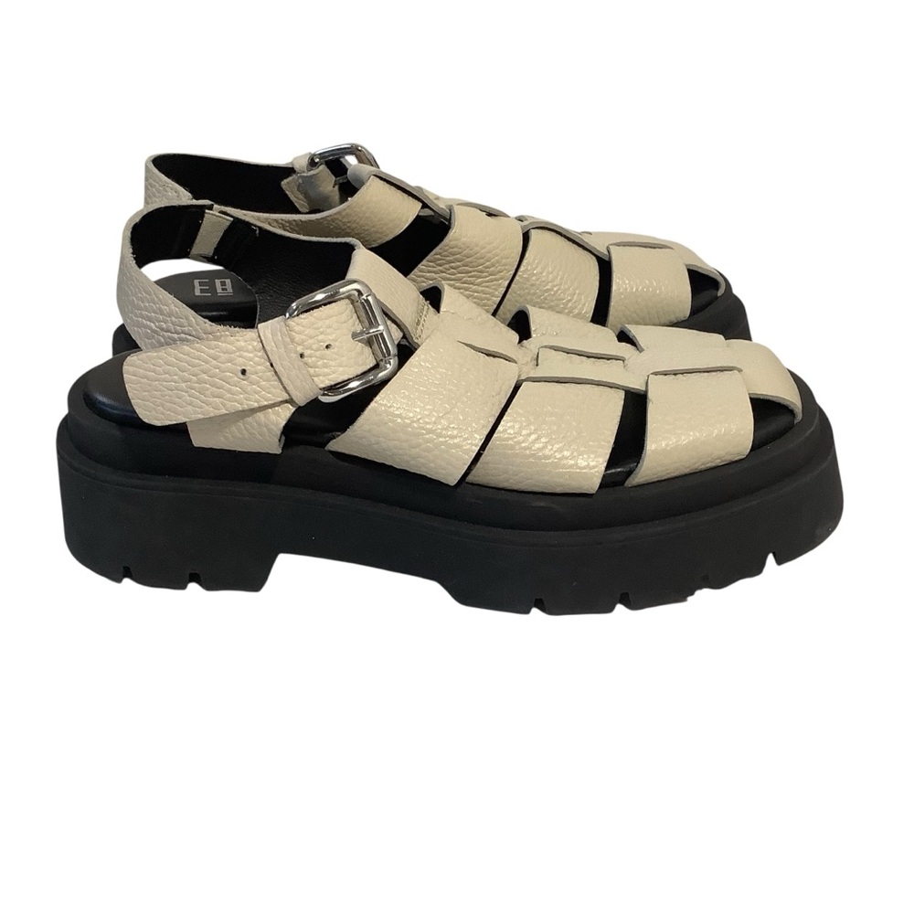 Chunky Cream Fisherman Sandals with Black Platform